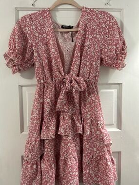 Nasty Gal Pink Floral Tie-Front Mini Dress